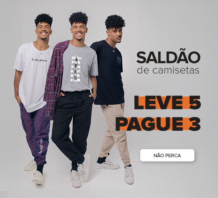Leve 5 Camisetas e Pague 3