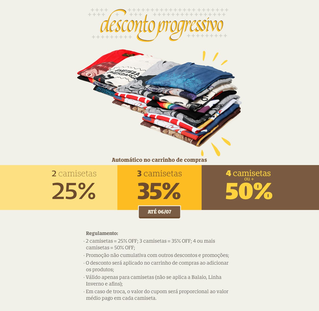 Desconto Progressivo - AtÃ© 50% OFF nas camisetas